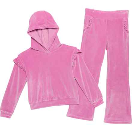 90 Degree by Reflex Little Girls Velour Lili Hoodie and Flare Pants Set in Fuchsia Pink