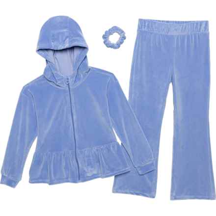 90 Degree by Reflex Little Girls Velour Tiara Peplum Hoodie and Flare Pants Set in Grapemist