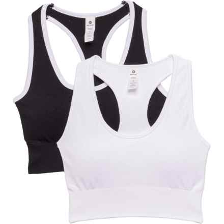 90 Degree by Reflex Ribbed Seamless Longline Sports Bras - 2-Pack, Racerback, Low Impact in Black/White