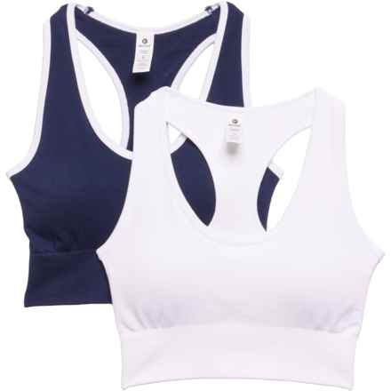 90 Degree by Reflex Ribbed Seamless Longline Sports Bras - 2-Pack, Racerback, Low Impact in Naval Academy/White