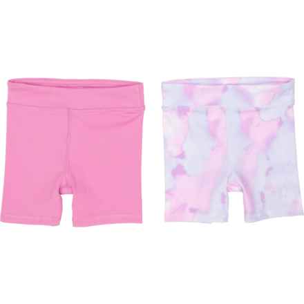90 Degree by Reflex Toddler Girls Lux Everyday Biker Shorts - 2-Pack, 3” in Smudge Tie Dye Open Air/Fuchsia Pink
