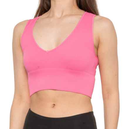 A by Avocado Plunge V-Neck Crop Top - Sleeveless in Pink Cosmos