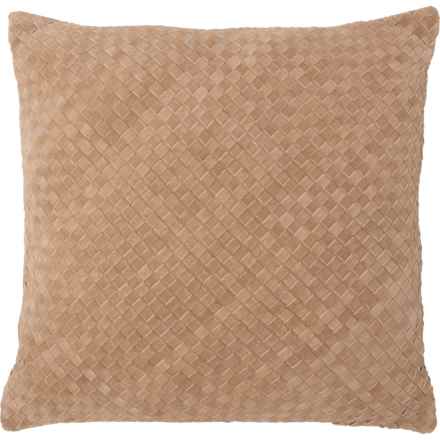 Aan Clothing Cross Weave Leather Throw Pillow - 20x20” in Camel - Closeouts