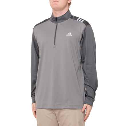 adidas 3-Stripe Zip Neck Golf Shirt - Long Sleeve in Grey