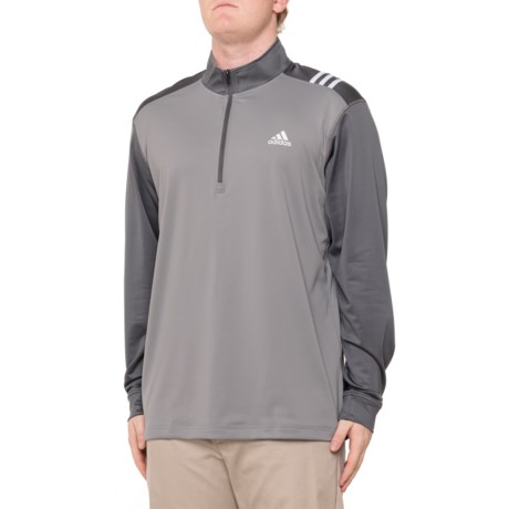 adidas 3-Stripe Zip Neck Golf Shirt - Long Sleeve in Grey