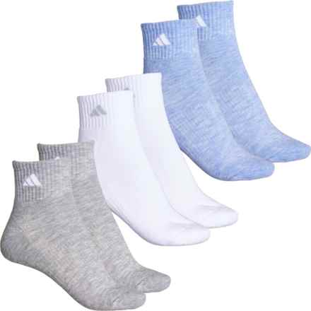 adidas Athletic Cushioned Socks - 6-Pack, Quarter Crew (For Women) in Heather Grey/Washed Denim Blue Heather/White