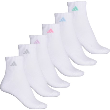 adidas Athletic Cushioned Socks - 6-Pack, Quarter Crew (For Women) in White/Clear Sky Blue/Bliss Lilac Purple