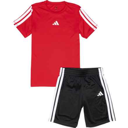 adidas Big Boys 3-Stripe T-Shirt and Shorts Set - Short Sleeve in Brt Red