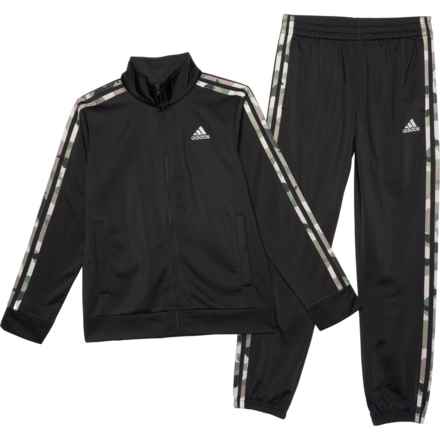 adidas Big Boys 3S Tricot Track Jacket and Joggers Set in Blk/Grn