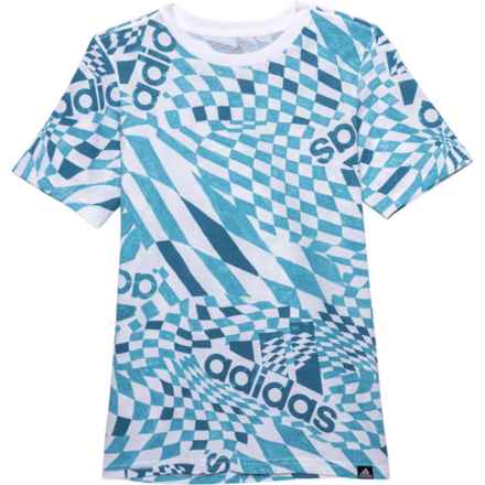 adidas Big Boys AOP Brand Love Checker T-Shirt - Short Sleeve in Light Blue