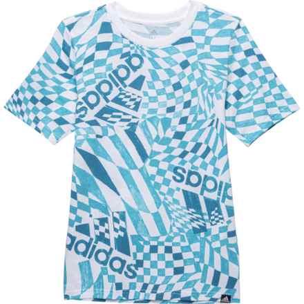 adidas Big Boys AOP Checker Brand Love T-Shirt - Short Sleeve in Lt Blue