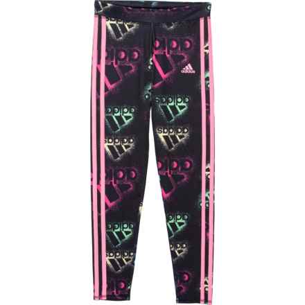 adidas Big Girls 3-Stripe Print Tights in Black With Pink