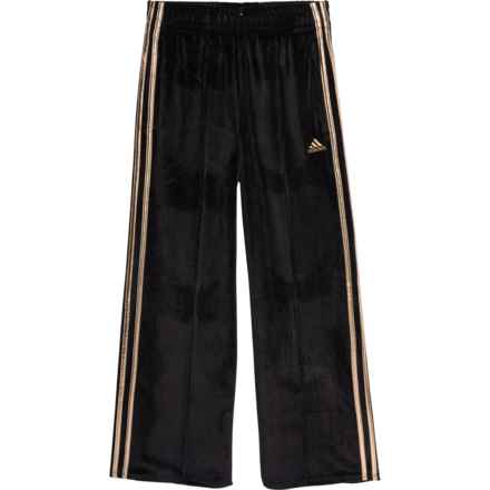 adidas Big Girls 3-Stripe Wide Leg Velour Pants in Black