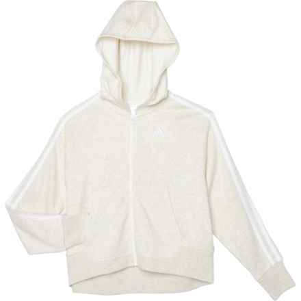 adidas Big Girls 3S Hooded French Terry Jacket in Tan Htr