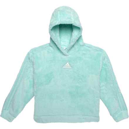 adidas Big Girls Cozy Sherpa Pullover Hoodie in Light Aqua