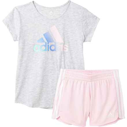 adidas Big Girls Logo T-Shirt and Shorts Set - Short Sleeve in Grey Heather