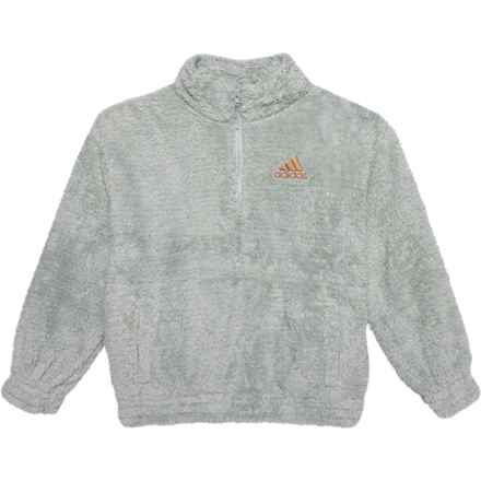 adidas Big Girls Zip Mock Neck Sherpa Jacket in Light  Grey