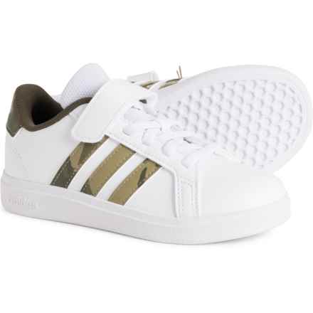 adidas Boys Grand Court 2.0 Sneakers in White/Olive Strata/Shadow Olive
