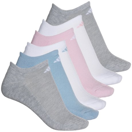 adidas Cushioned Athletic No-Show Socks - 6-Pack, Below the Ankle (For Women) in Soft Vision/White/Light Grey