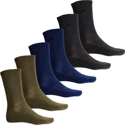 adidas Cushioned Athletic Socks - 6-Pack, Crew (For Men) in Olive Strata Green/Dark Blue/Carbon Grey