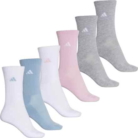adidas Cushioned Athletic Socks - 6-Pack, Crew (For Women) in Soft Vision/White/Light Grey