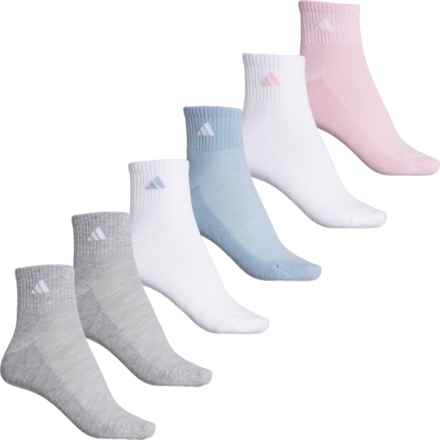 adidas Cushioned Athletic Socks - 6-Pack, Quarter Crew (For Women) in Soft Vision/White/Light Grey