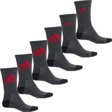 adidas Cushioned Mixed Socks - 6-Pack, Crew (For Men) in Black/Onix Grey/Scarlet Red