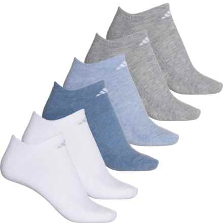 adidas Cushioned No-Show Socks - 6-Pack, Below the Ankle (For Women) in Heather Grey/Washed Denim Blue Heather/White