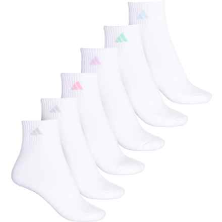 adidas Cushioned Socks - 6-Pack, Quarter Crew (For Women) in White/Clear Sky Blue/Bliss Lilac Purple