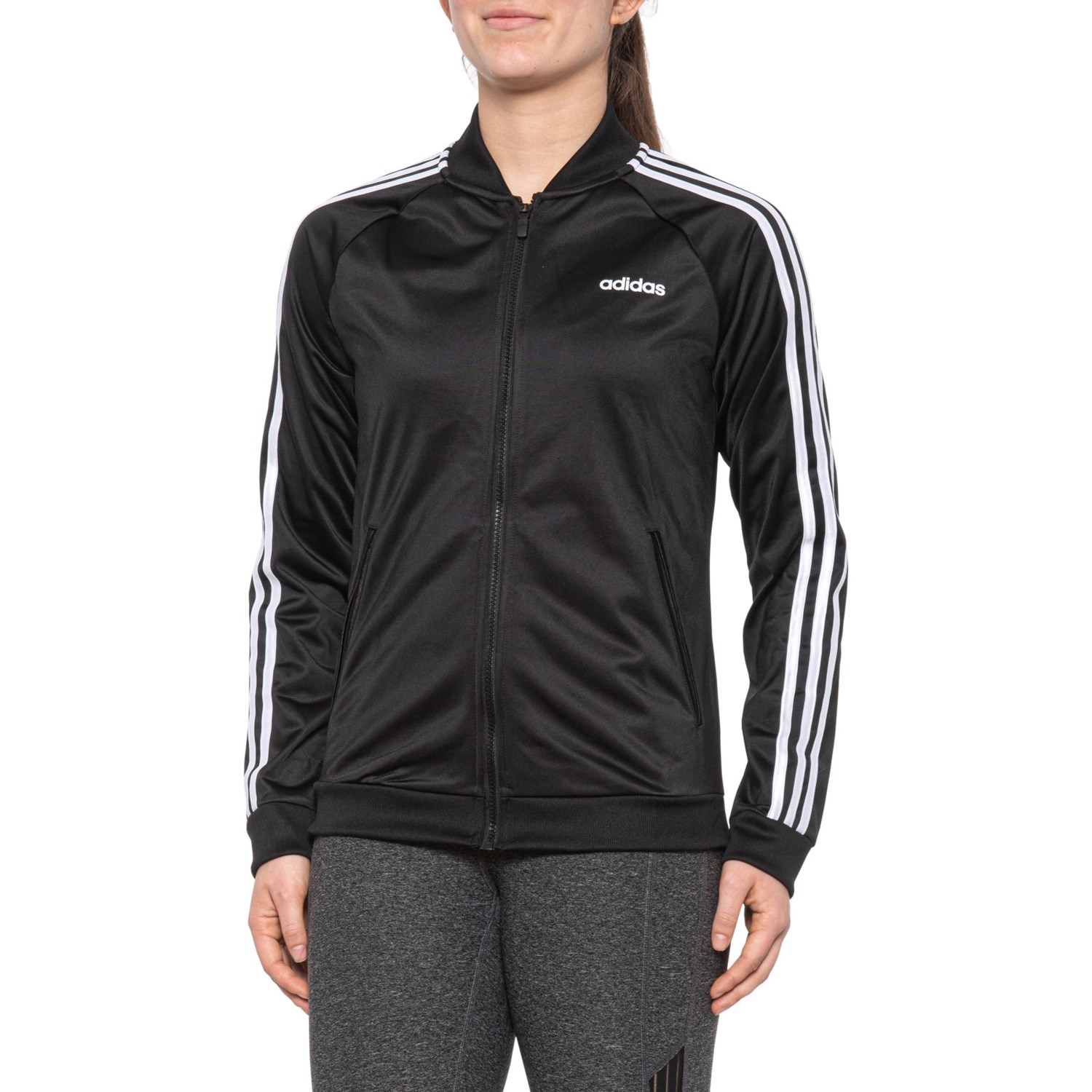 womens black and white adidas track jacket