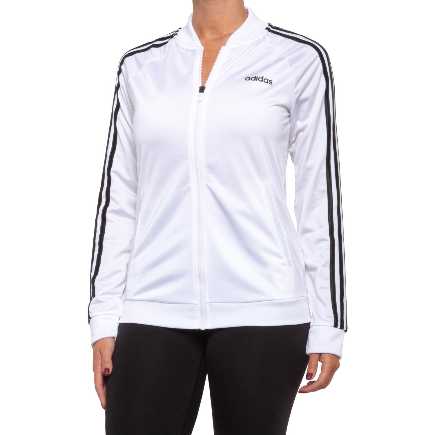womens black and white adidas track jacket
