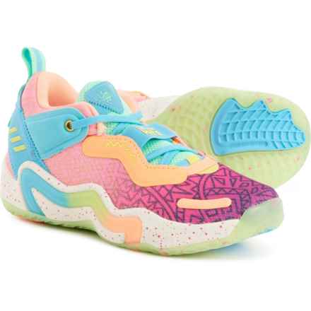 adidas Girls SM D.O.N. Issue 3 C Basketball Shoes in Bright Cyan/Peach/White