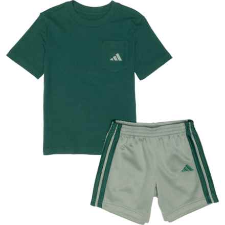adidas Little Boy Pocket Graphic T-Shirt and Shorts Set - Short Sleeve in Coll Grn