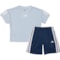 adidas Little Boys 3-Stripe Jersey and Shorts Set - Short Sleeve in Lt Blue