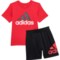 adidas Little Boys 3-Stripe T-Shirt and Shorts Set - Short Sleeve in Brt Red