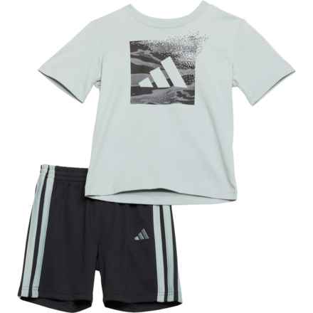 adidas Little Boys 3-Stripe T-Shirt and Shorts Set - Short Sleeve in Green/Grey