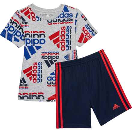 adidas Little Boys AOP T-Shirt and Shorts Set - Short Sleeve in Grey Multi