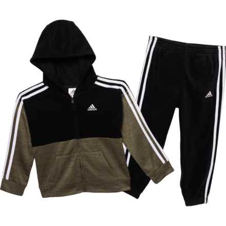 adidas Little Boys C Hooded Mixed Media Jacket and Pants Set in Black