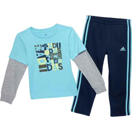 adidas Little Boys C Layered T-Shirt and Pants Set - Long Sleeve in Lite Aqua
