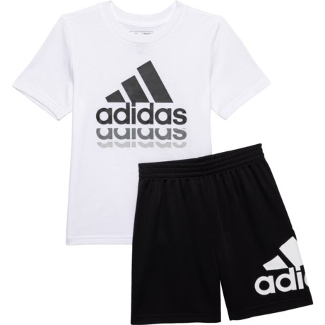 adidas Little Boys Cotton T-Shirt and Graphic Shorts Set - Short Sleeve in White