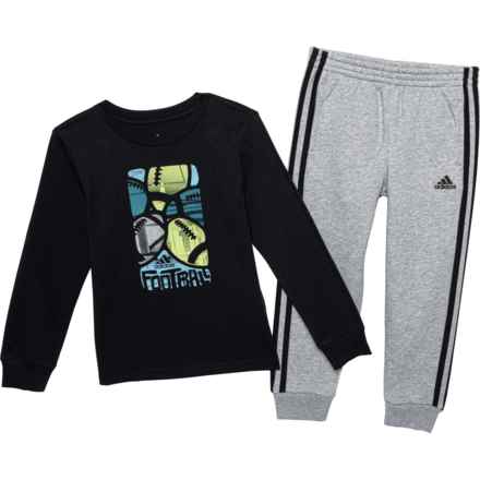 adidas Little Boys Cotton T-Shirt and Joggers Set - Long Sleeve in Black