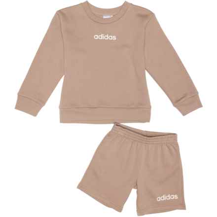 adidas Little Boys Crew Neck Sweatshirt and Shorts Set in Chalky Brown S22