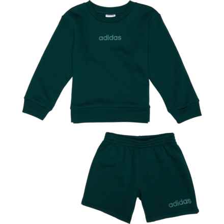 adidas Little Boys Crew Neck Sweatshirt and Shorts Set in Dk Green