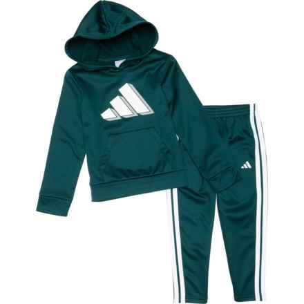 adidas Little Boys Fleece Hoodie and Pants Set in Dk Green