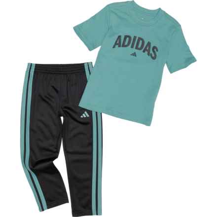 adidas Little Boys Graphic T-Shirt and Tricot Pants Set - Short Sleeve in Med Teal