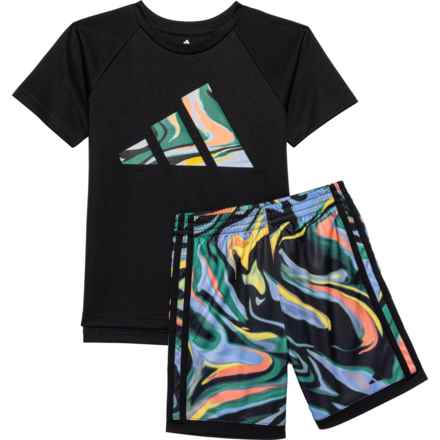 adidas Little Boys Hyper Real Ply T-Shirt and Shorts Set - Short Sleeve in Black Multi