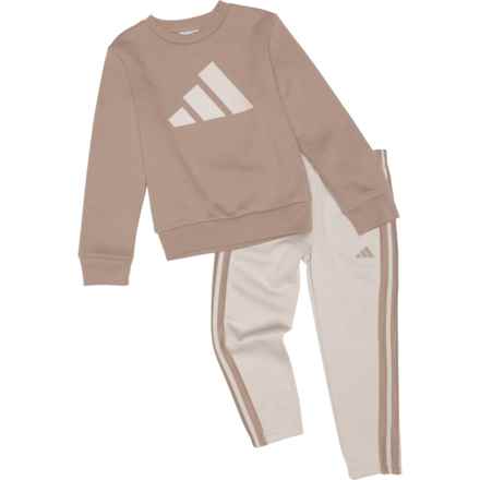 adidas Little Boys Logo Fleece Sweatshirt and Joggers Set in Chalky Brown