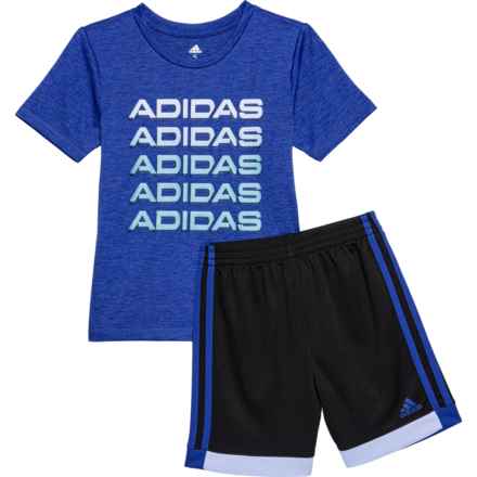 adidas Little Boys Polyester Melange T-Shirt and Shorts Set - Short Sleeve in Royal Blue Heather
