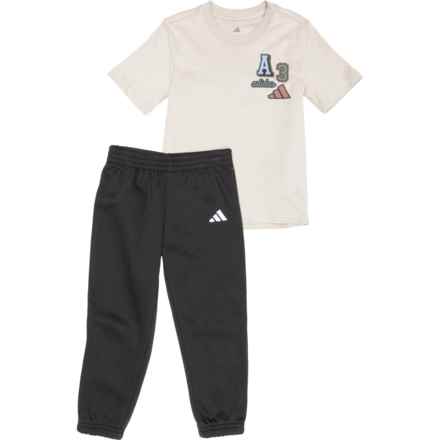 adidas Little Boys T-Shirt and Fleece Joggers Set - Short Sleeve in Natural