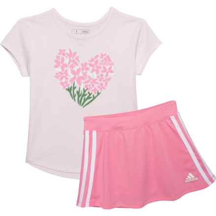 adidas Little Girls C Graphic T-Shirt and Mesh Skort Set - Short Sleeve in Almst Pnk